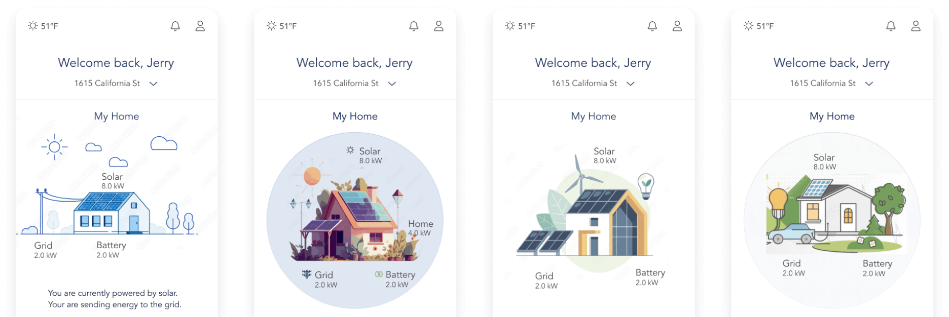 four examples of house graphic in different illustrative styles
