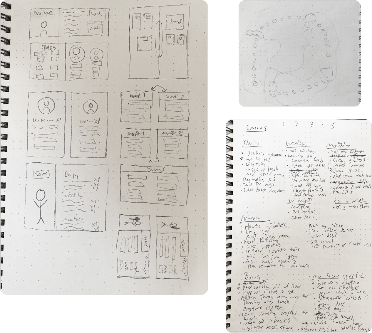simple sketches of cards, board, and chore logic