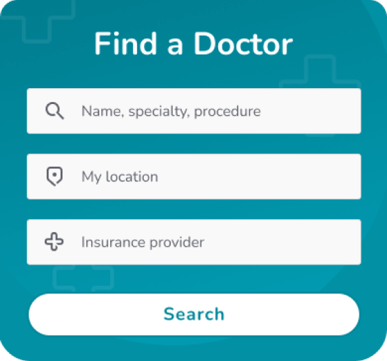 three separate fields for doctor name or specialty, location, and insurance provider