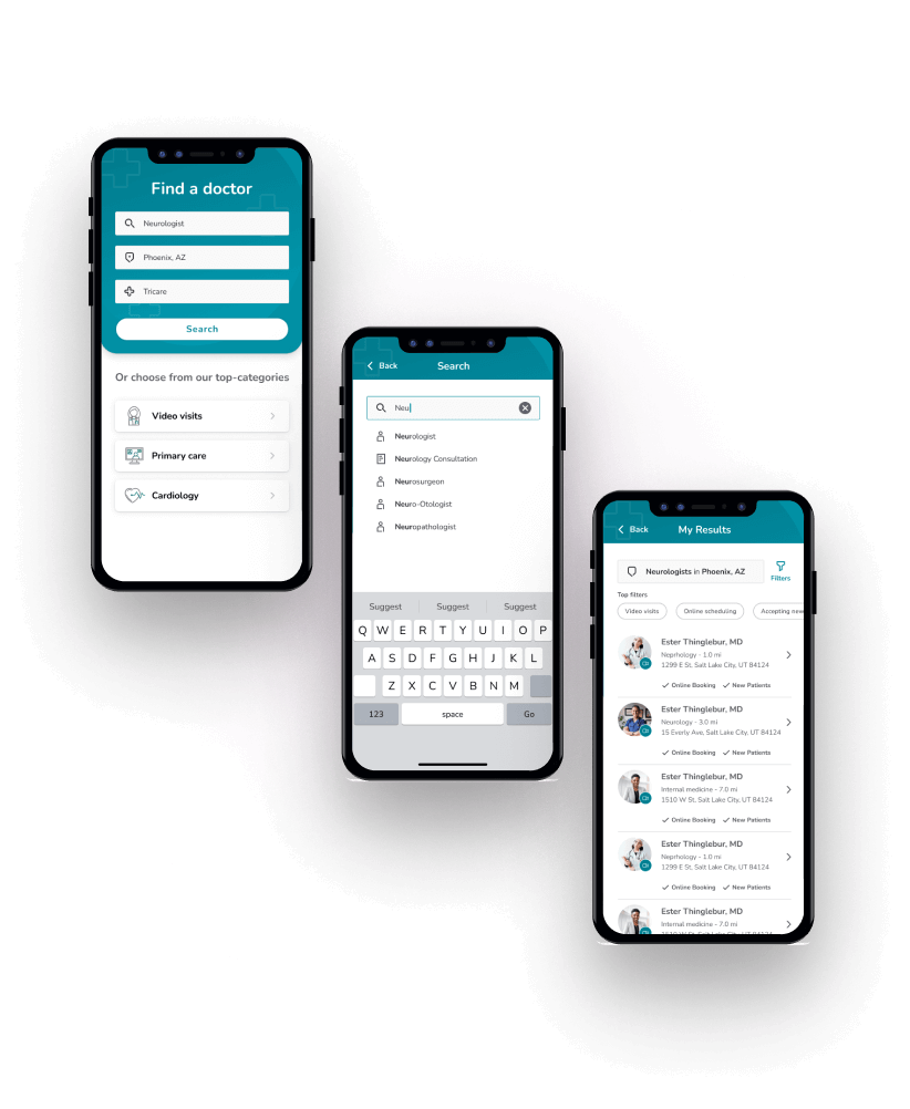 Search application for finding medical providers in an area